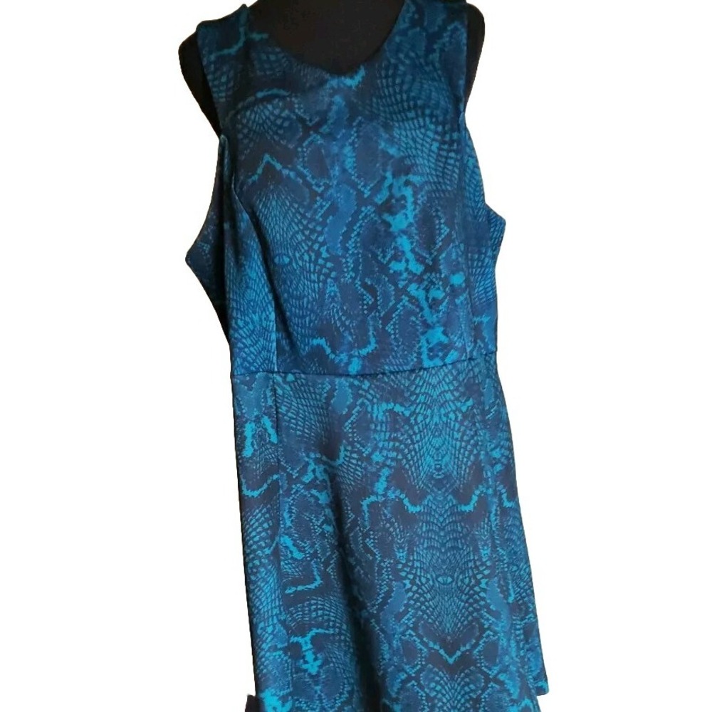 Jennifer Lopez Bodycon Dress Womens Plus 18W Blue Snakeskin Print Fitted Pockets